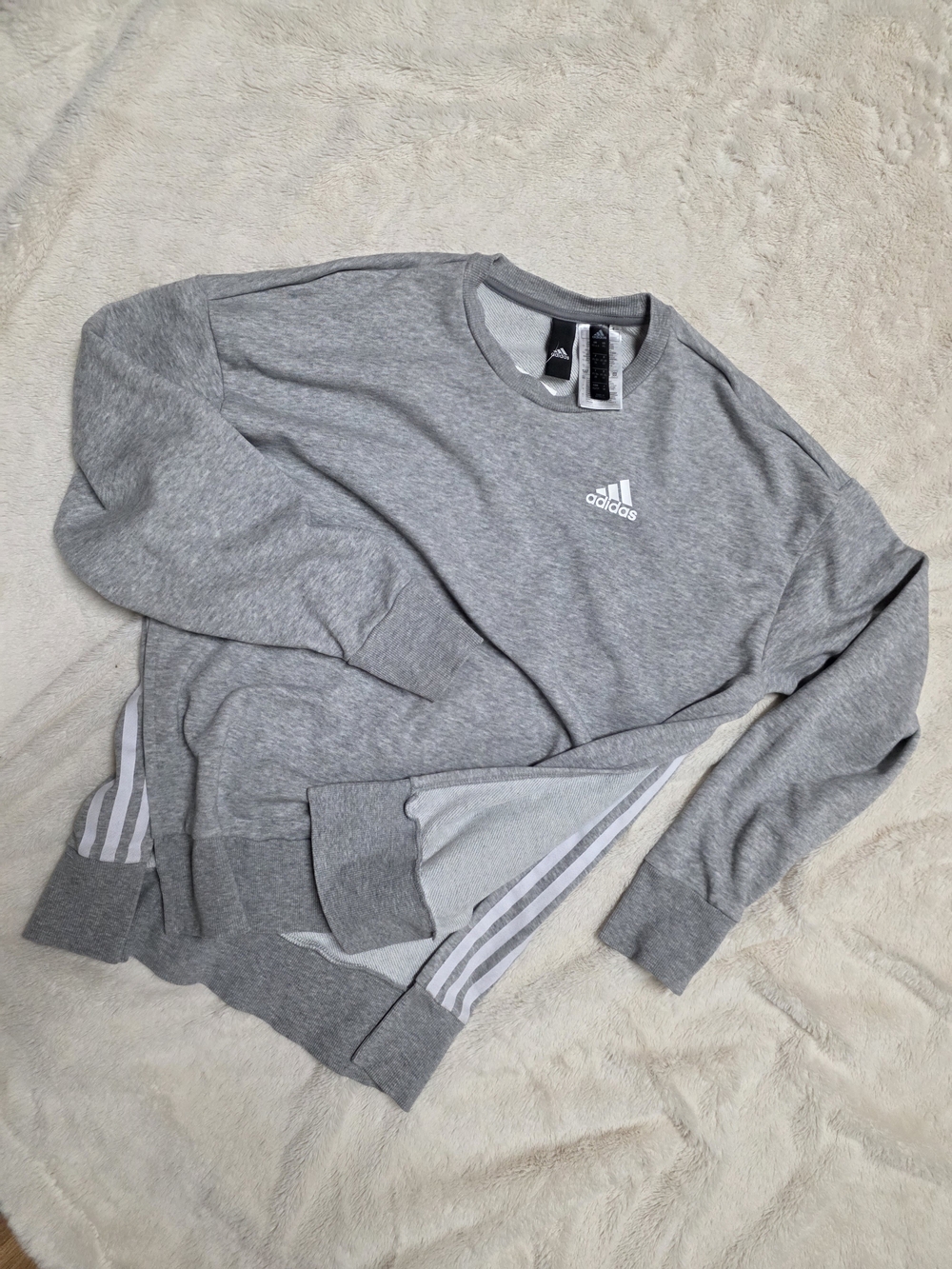adidas Gray Crewneck Sweatshirt with Logo and Side Stripes